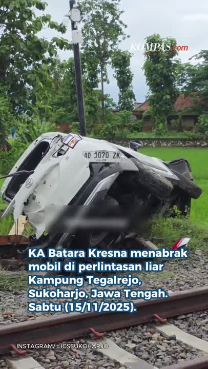 Lewati Rel Perlintasan Tanpa Palang, Mobil Ringsek Ditabrak KA Batara Kresna Di Sukoharjo