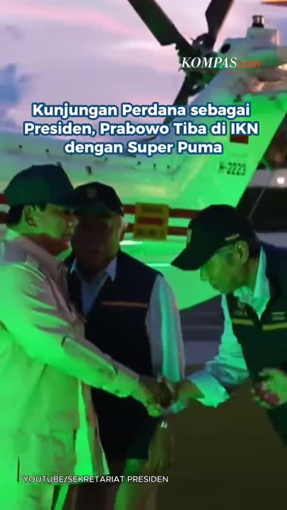 Kunjungan Perdana Sebagai Presiden, Prabowo Tiba Di IKN Dengan Super Puma