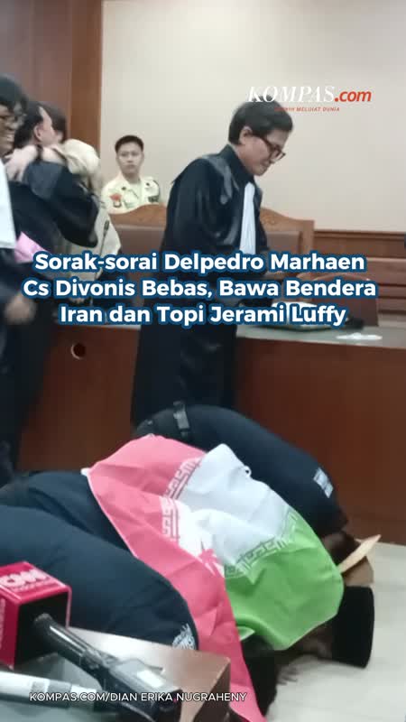 Sorak-sorai Delpedro Marhaen Cs Divonis Bebas, Bawa Bendera Iran Dan Topi Jerami Luffy