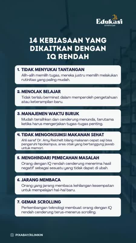 14 Kebiasaan yang Dikaitkan dengan IQ Rendah