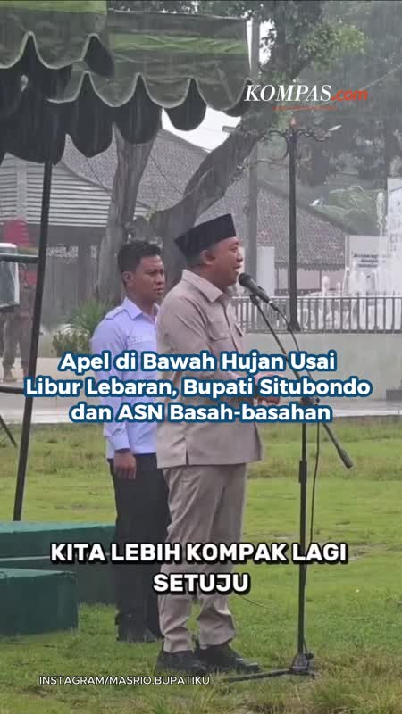 Apel Di Bawah Hujan Usai  Libur Lebaran, Bupati Situbondo Dan ASN Basah-basahan