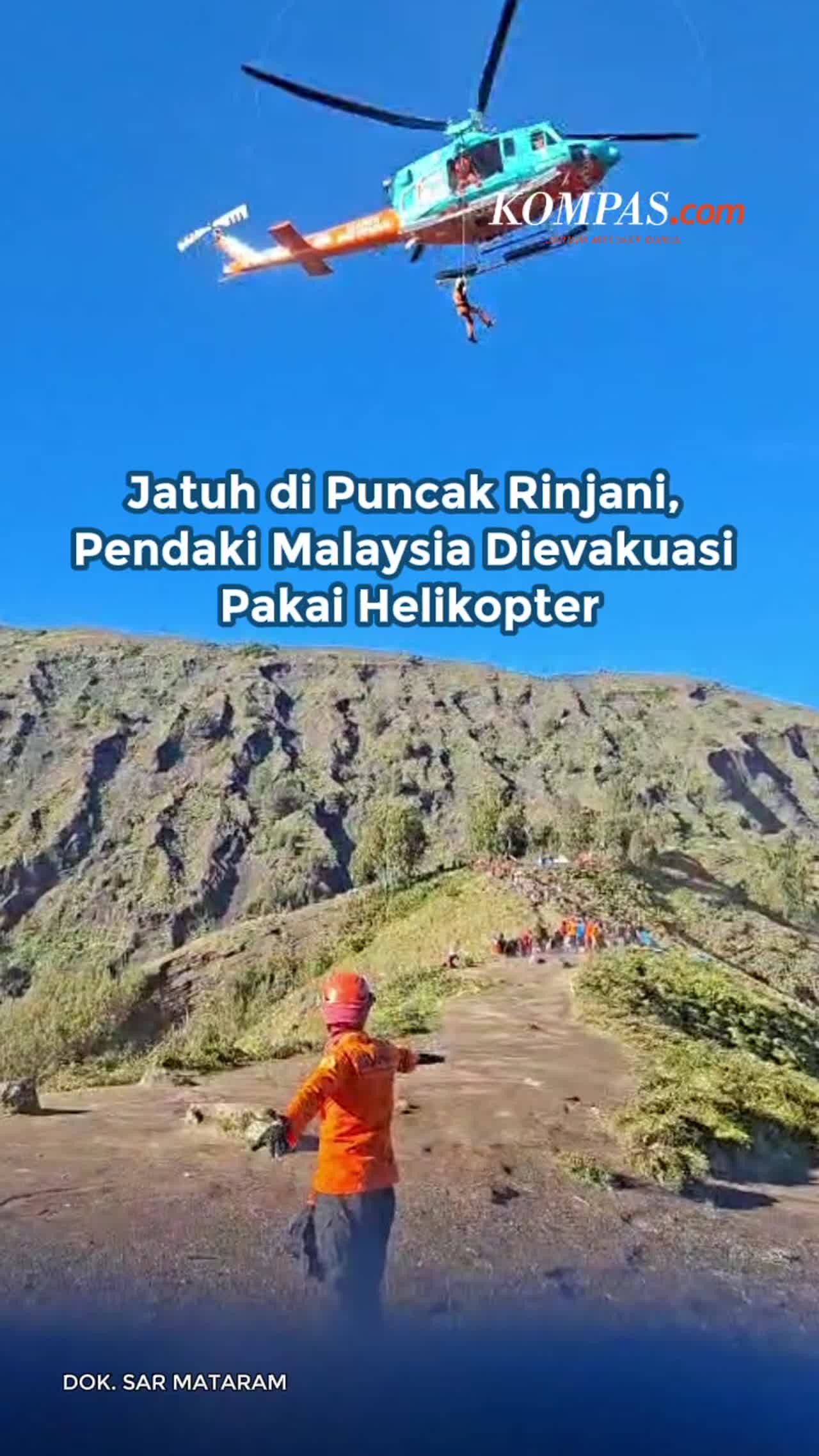 Jatuh di Puncak Rinjani, Pendaki Malaysia Dievakuasi Pakai Helikopter