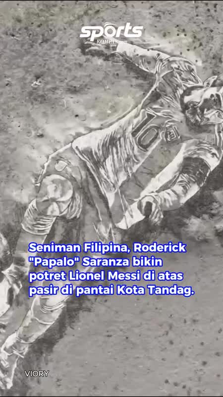 Seniman FIlipina Lukis Wajah Lionel Messi Di Pasir Pantai