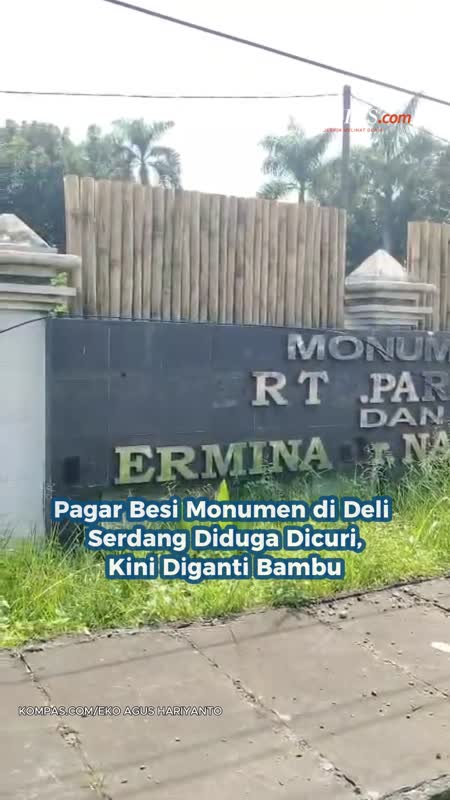 Pagar Besi Monumen di Deli Serdang Diduga Dicuri, Kini Diganti Bambu