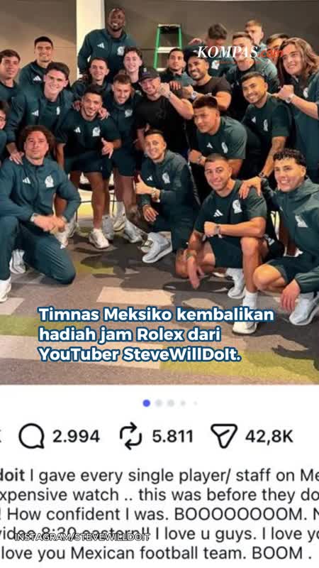 Timnas Meksiko Kembalikan Hadiah Rolex Senilai Rp 17,9 Miliar dari YouTuber AS