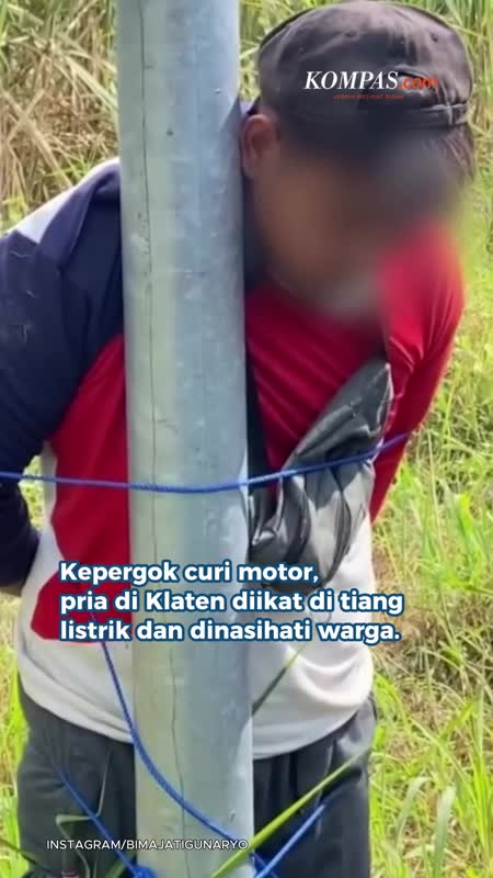 Terduga Pencuri Motor di Klaten Diikat di Tiang Listrik dan Dinasihati Warga