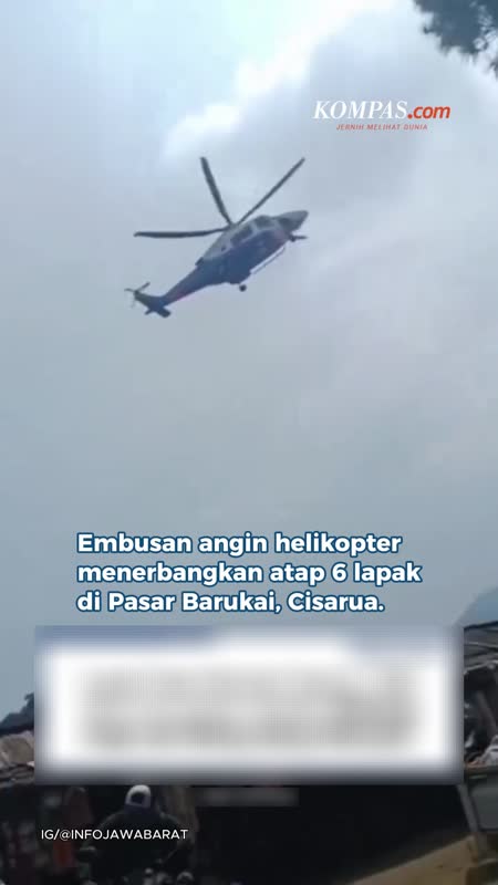 Embusan Angin Helikopter Terbangkan Atap Lapak di Pasar Barukai Cisarua
