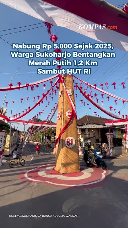 Nabung Rp 5.000 Sejak 2025, Warga Sukoharjo Bentangkan Merah Putih 1,2 Km Sambut HUT RI