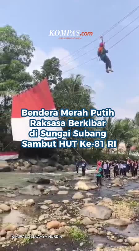 Bendera Merah Putih Raksasa Berkibar Di Sungai Subang Sambut HUT Ke-81 RI