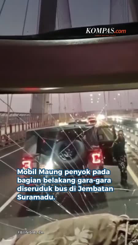 Maung TNI Penyok Diseruduk Bus Di Suramadu, Tentara Pengemudi Panik