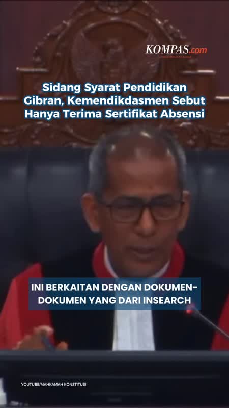 Sidang Syarat Pendidikan Gibran, Kemendikdasmen Sebut Hanya Terima Sertifikat Kehadiran