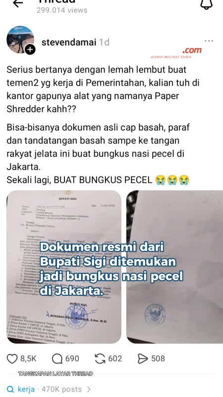 Surat Resmi dari Bupati Sigi Jadi Bungkus Pecel di Jakarta