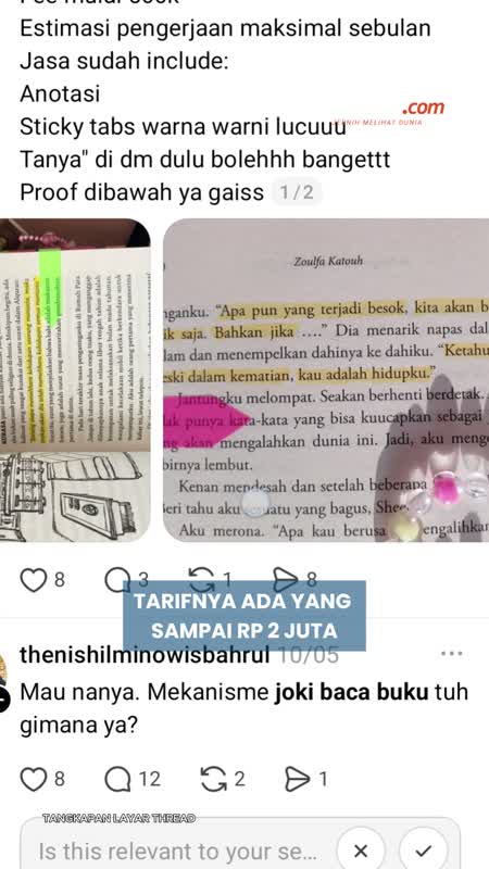 Marak Joki Baca Buku di Threads, Tarif hingga Rp 2 Juta