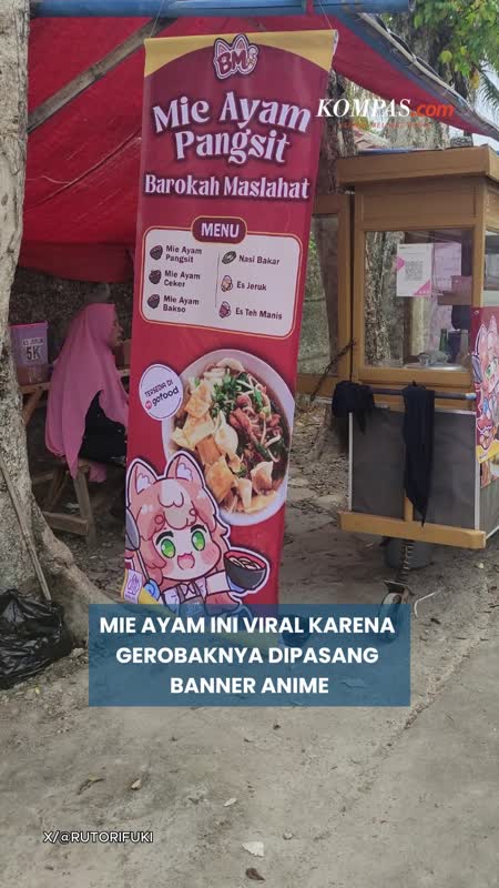 Tak Pakai AI, Ilustrator Bikin Banner Anime Demi Bantu Usaha Mie Ayam Keluarga