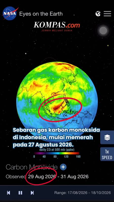 Timelapse Sebaran Gas Karbon Monoksida, Mulai Memerah  Pada 27 Agustus Di Kalimantan