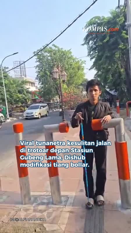 Viral Tunanetra Kesulitan Jalan di Trotoar, Dishub Surabaya Bongkar Bollard