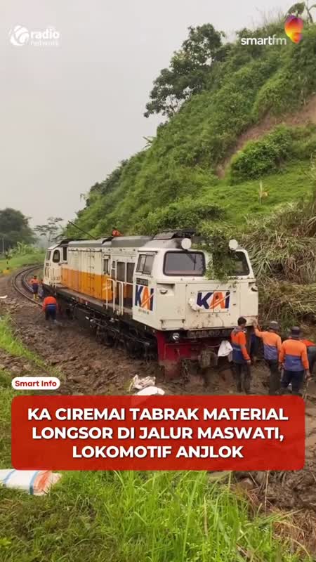 KA Ciremai Tabrak Longsor di Jalur Bandung, Lokomotif Anjlok #Shorts